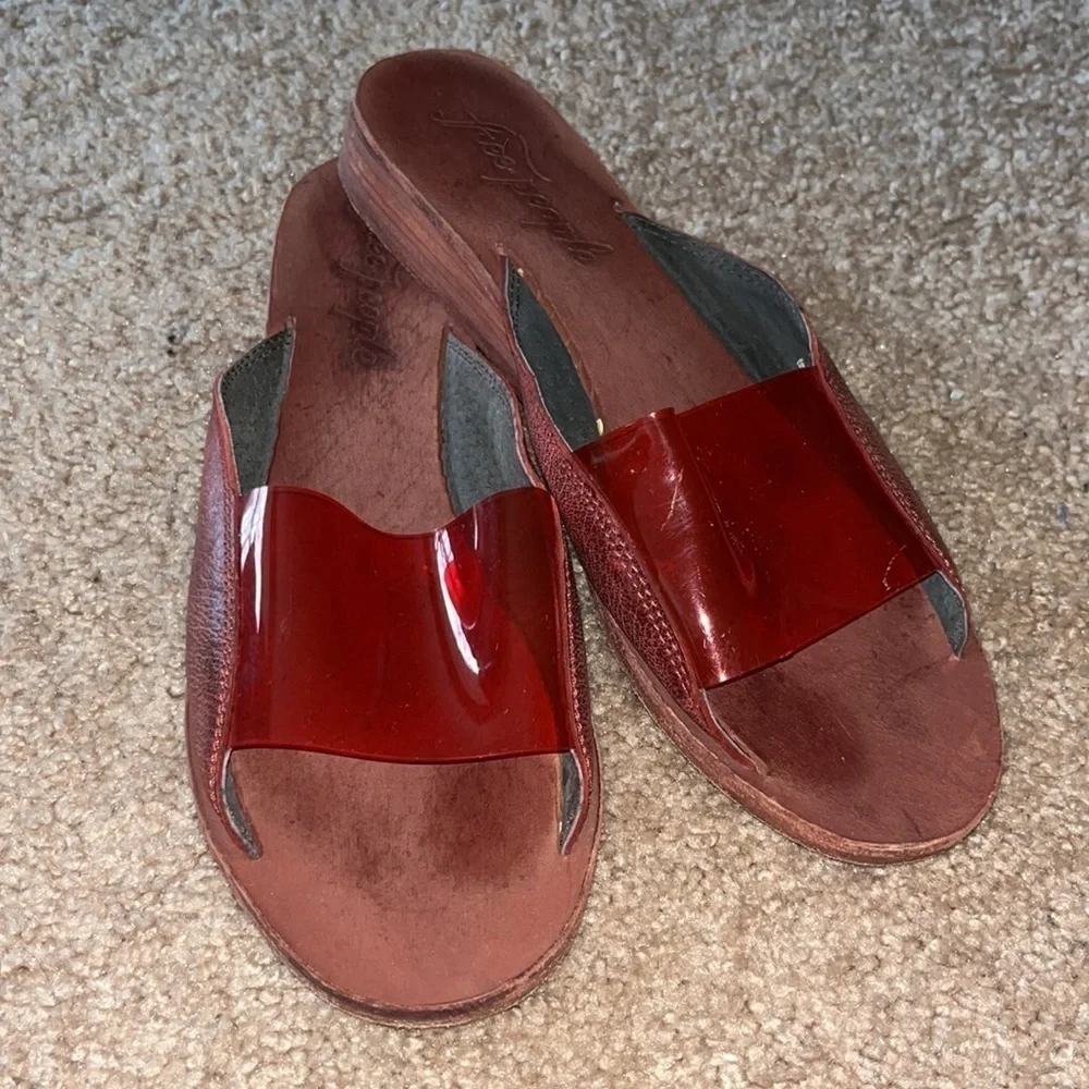 Free People red leather sandals plastic slides size 10